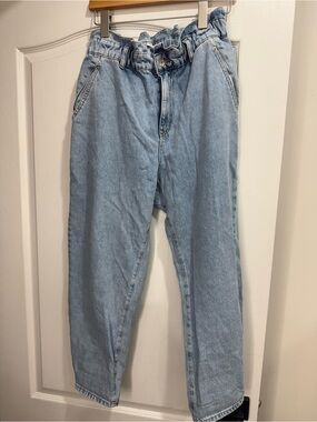 Zara Light Blue Paperbag Waist Cropped Jeans